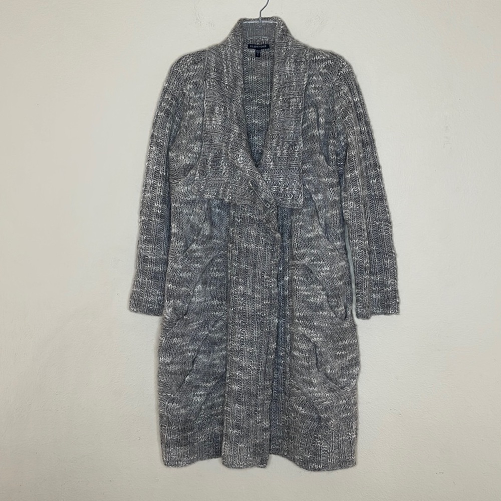 Eileen Fisher Wool Alpaca Blend Chunky Cable Knit Long Oversized Cardigan